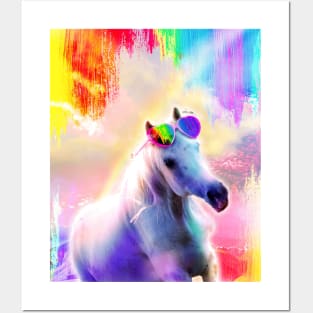 Rainbow Horse Wearing Love Heart Glasses Posters and Art